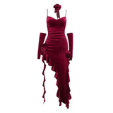 Christmas Shanshan Velvet Ribbon Dress + Cuff Minority Design Sensitive Skirt-Outfit