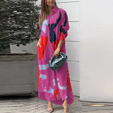 Fongt Spring And Summer Women's Fashion Casual Printing Loose Open Fork Bag Long Shirt Shirt Dress
