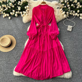 Fongt Dress Female Design Sense Single Buckle Loose Belt Strap Thin Temperament Over The Knee Dress 0515
