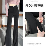 Fongt Thigh Pants Women's Summer Thin Ice Silk High Waist Thin Feeling Small Open Casual Suit Trumpet Pants