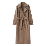 Fongt Autumn New Female Retro Leisure Double Buckle With Belt Long Hair Coat
