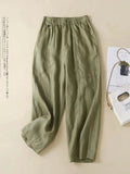 Cotton Linen Harem Pants LOOSE Casual 2023 Summer Women's Pants Solid Basic Elastic Waist Linen Black Ankle-Length