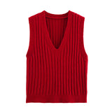 Fongt Solid Color Sleeveless Vest 2025 Spring Leisure V Collared Women's Knitting Top
