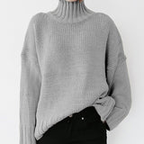 Fongt Autumn And Winter New High Collar Long Sleeve Solid Color Knit Jumper Sweater Women's
