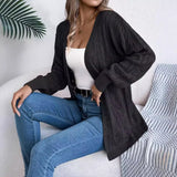 Shooting 2025 Autumn And Winter Casual Pure Color Hollow Long Sleeve Open-Shirt Sweater Coat Women's