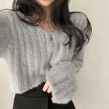 Fongt Chic Lazy Shortcase Tender Tender V-Neck Sweater Women's Long Sleeve