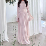 Fongt 2023 New Round Collar French Light Luxury Advanced Silk Light Dress-Outfit