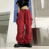 Fongt Sense High Street Cargo Pants Female 2025 New Loose Straight Leg Wide Leg Large Pocket Casual Retro Bundle Leg Pants