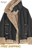 Faux Fur Coat Women Leather Jacket Autumn Winter Warm Plush Thick Outerwear Ladies Wool Fur Collar Zipper Basic