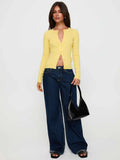 Fongt New Women's Sexy Cardigan Street Long-Sleeved Top Solid Color Cardigan Knitwear