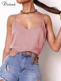 Pink Satin Camis Vest Sleeveless V Neck Solid Tank Top Sexy Summer Strap Basic Female Tops Women Casual Chiffon