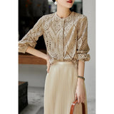 Fongt First-Line Brand Counter Mall Withdrew The Ribbon Women's Clothing Hollow Pane Embroidered Round Shirt Top