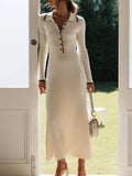 Fongt Fashion Knitted Long Dress Slimy Temperament Long-Sleeved Dress