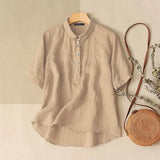 2022 Oversized Women Short Sleeve Tops Summer Lapel Neck Blouse Solid Female Loose Casual Buttons Blusas Mujer Work