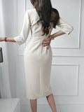 Fongt Able Temperament Dress 2025 New Korean Style V Collar Mid-Pack Hip Bottom Dress