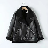 Fur Long Sleeved Loose Belt Warm Women's Jacket Lamb Wool Winter Thickened Locomotive Lapel Female Coat Beige Black Chic