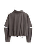 Punk Style Women Shirt Gothic Harajuku Dark Tie And Chain Long Sleeve Split Goth Design Streetwear Blouse Girl Crop