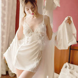 Lace Sleepwear Two-piece Silk Robes Nightgown Sets Sleepwear Women Pajama NightSuits Dress Nightgown Sets Long