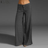 2023 ZANZEA Vintage Elegant Wide Leg Pants Women's Summer Trousers Button Front Zip Turnip Causal Turnip Pantalon 7 703-0-Outfit