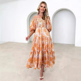 Fongt Summer Style New Hot Style Holiday Style Bubble Sleeve Print French Cake Dress-88109-Outfit