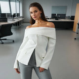 Sexy One-Word Collar Shoulder Small Suit 2025 New Slim Long Sleeve High-Sensing Solid Color Suit Jacket
