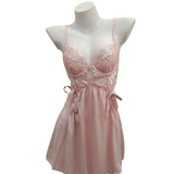 Fongt Sexy Embroidered Lace Back Pajamas With Thoracic Pad Pure Desire Sling Skirt Women's Summer Ribbon Sling Skirt