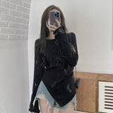Women's sweater Loose fitting Tulle Irregular Sun protection Split Women's long sleeves Knitted Smock-Outfit