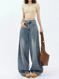 Fongt Wide-Leg Jeans Female Autumn 2024 New High Waist Loose Show Thin Feeling Straight Floor Pants-Outfit