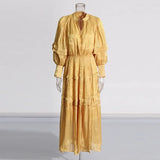 Commuting Style Dress Women 2025 New Comfortable Leisure Lantern Sleeves Tight Waist Solid Color