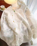 Fongt Chinese Style Lace Jersey Women's Long-Sleeved Tiansi Famous Literary Temperament Shirt Women 2025 New Women's