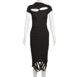 Fongt New Women's Hm Hop To Make Old Slant Collar Knitted Pure Color Irregular Short-Sleeved Dress