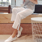 Fongt Chic Broad Leg Pants Women's Summer 2024 Korean Version Of High-Waisted Open-Fork Casual Cotton-Drall Nine-Point Straight