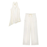 Fongt New Silk-Sense Wistry Hanging Neck Top 2754253 Wide Leg Pants 2706253