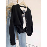 Fongt Glutinous Solid Color Simple Short Design Knitted Cardigan Women 2025 Autumn And Winter Small Man Top Sweater Jacket