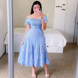 Fongt Spring And Summer New Women's Dress Prints The Shoulder Dress A Word Shoulder Fashion Swing