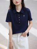 Fongt Vintage Red Elegant POLO T-Shirt 2025 Summer New Commuting Shoulder Slim T-Shirt