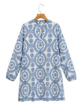 Fongt Women's Long-Sleeved Loose Embroidery Dress 23036
