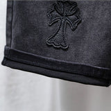 Fongt Black Denim Shorts Men's Summer Slim Retro Mids Pants Gradient Elastic Five-Point Trousers