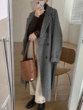 Thicken Long Wool Blend Coats Women Casual Loose Houndstooth Plaid Jackets New Warm Cotton Padded Woolen Korean