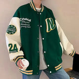and autumn retro quilted embroidered baseball uniform jacket men and women loose tide brand street jacket couple shirt-Outfit
