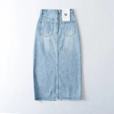Trendy Women's Dress Front Forked Denim Skirt New Retro Spicy Girl Style High Waist And Middle Hip Skirt-Outfit