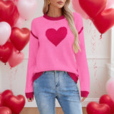 Fongt Autumn And Winter Hot Sweater Women Hit The Color Love Peach Collar Knitted Jersey Valentine's Day