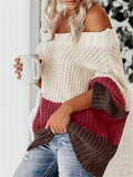 Fongt And Winter New Word Collar Shoulder Splicing Bump Color Loose Knitting Jacket Sweater