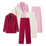 Fongt Homemade New Women's Classic Fashion Bleety Dress Collar Blazer Trousers