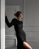 Fongt Autumn And Winter Hot Sweater Suit Women Loose Long Version Imitation Cardigan + Open Fork Dress