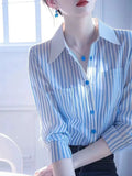 Fongt Super-Look Unique Beautiful Beautiful Blue And White Striped Polo Collar Shirt Women 2025 New Female Light Luxury Premium Sense