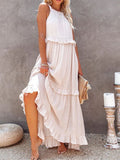 Fongt Summer New Holiday Wind Lotus Leaf Side Long Dress Swing Flowing Beach Dress Woman