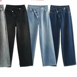 Fongt Women's INS Burst Fashion Double Trousers High-Rise Jeans