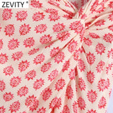 New Women Elegant Floral Print Knotted Split Sarong Skirt Faldas Mujer Female Chic Slim Back Zipper Midi Vestido