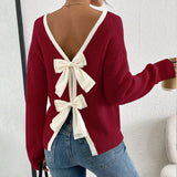 Fongt And Winter New Sweater Women's Fashion Back Bow Decorated Round Collar Knitted Shirt